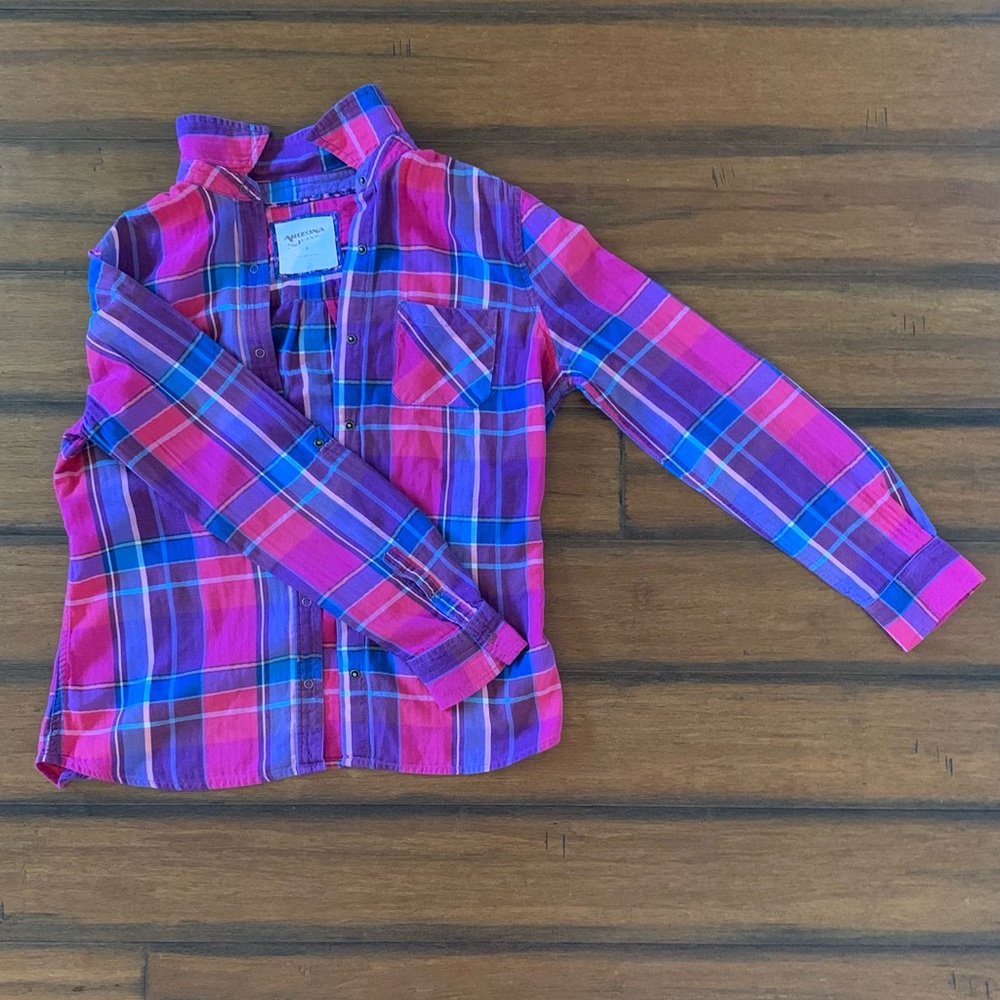 Purple button front plaid top